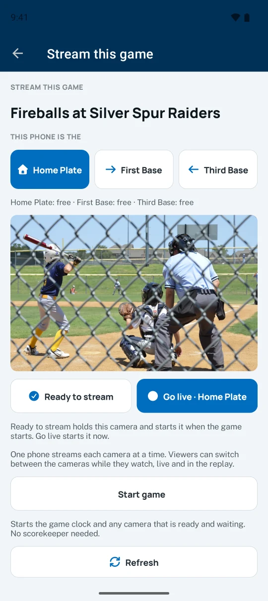 Choosing a camera angle in ScoreStream