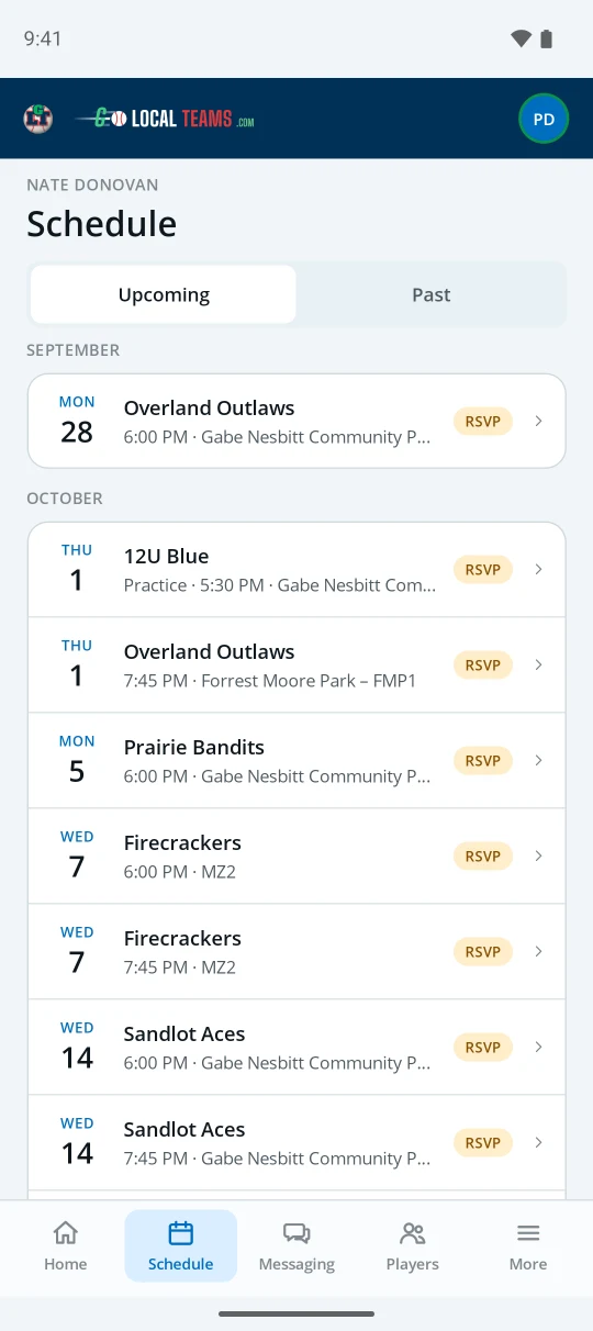 A parent's schedule in the app