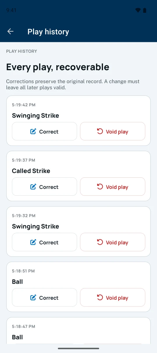 ScoreStream's play history