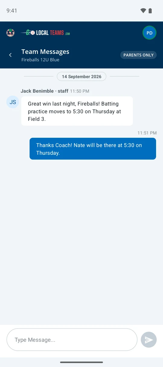 Team chat in the app