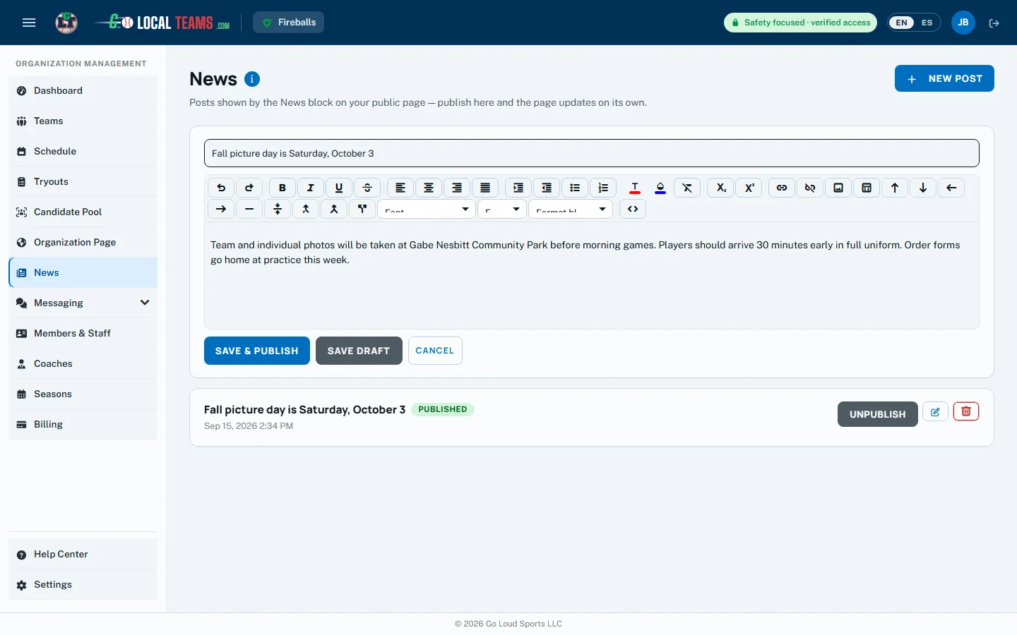Writing a news post